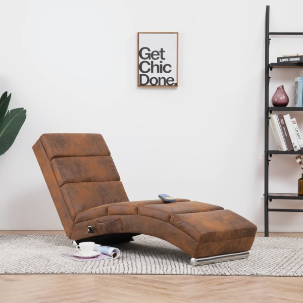 Massage lounger, brown, artificial leather