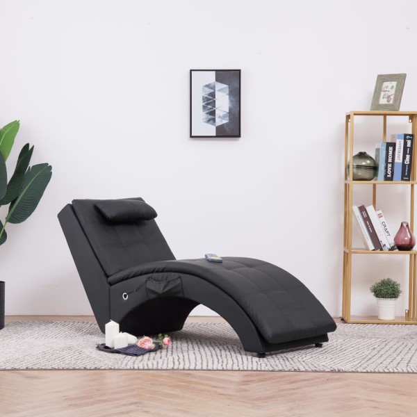 Massage bed with pillow, black, artificial leather