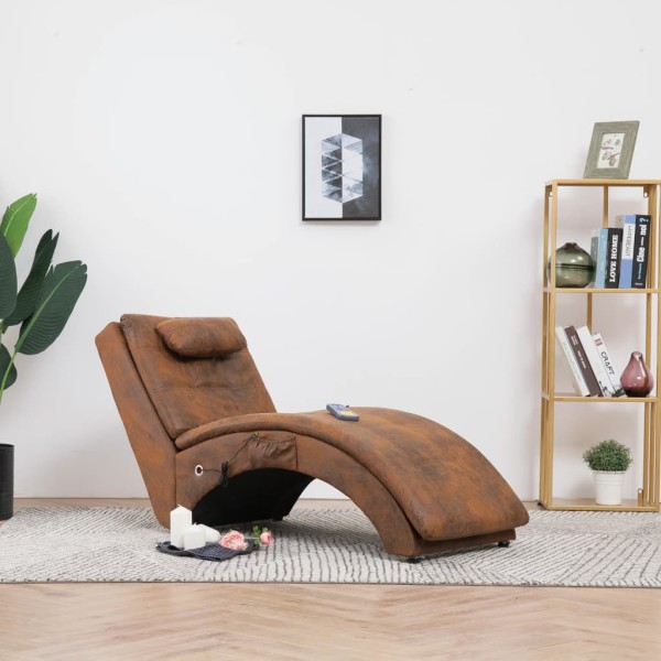 Massage bed with pillow, brown, artificial leather