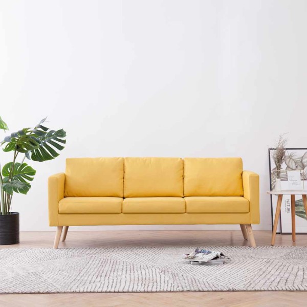 Three-seater sofa, yellow, fabric
