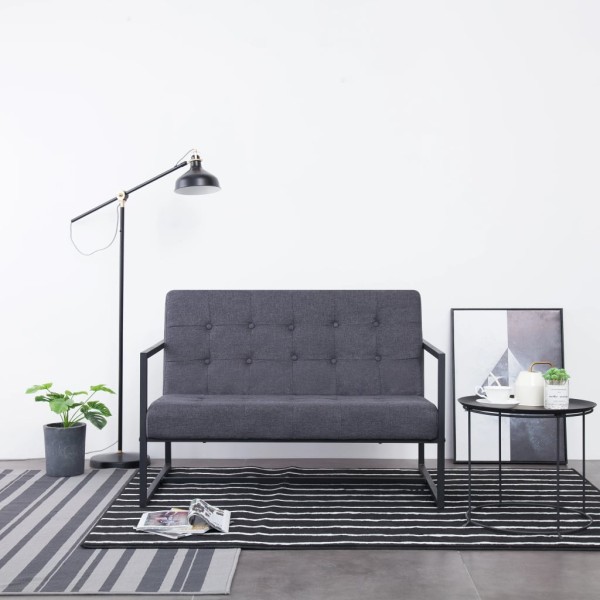 Double sofa with armrests, dark. gray sp., steel and fabric.