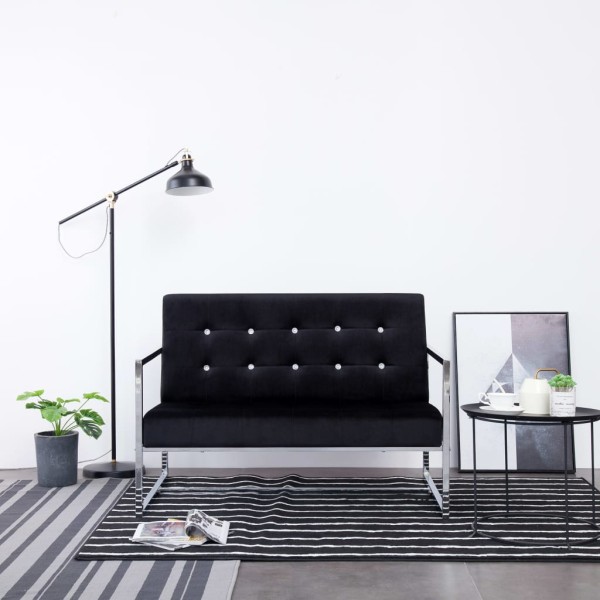 Double sofa with armrests, black sp., chrome and velvet