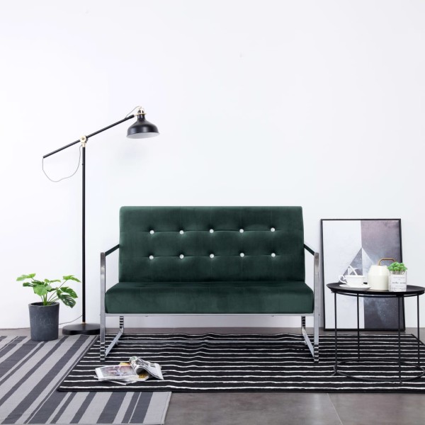 Double sofa with armrests, dark. green sp., chrome and ac.
