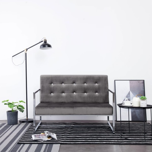 Double sofa with armrests, dark. gray sp., chrome and ac.