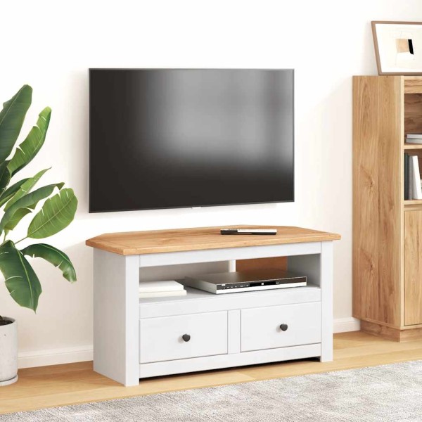 Corner TV cabinet Panama, white, 93x49x49cm, solid pine