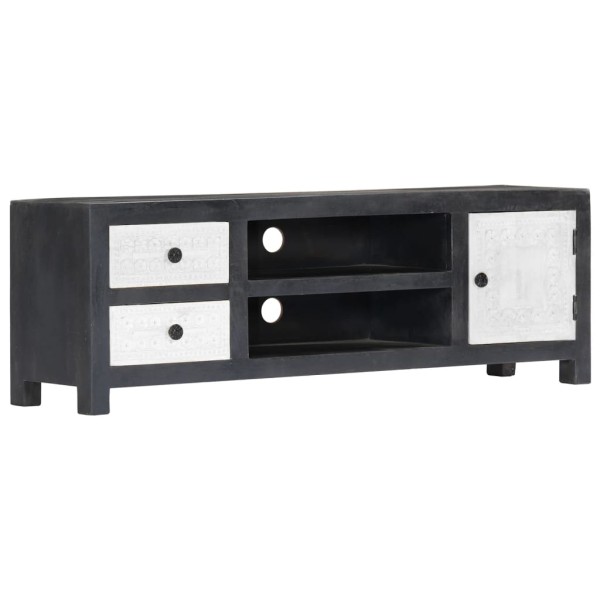 TV cabinet, grey/white, 120x30x40cm, mango solid, carved