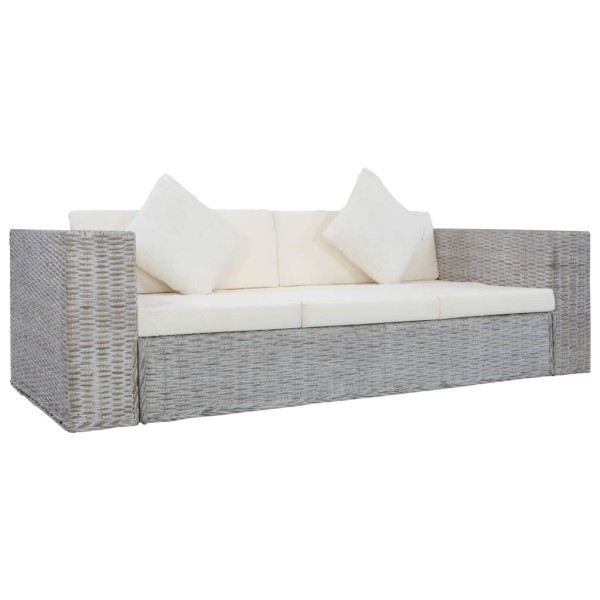 Three-seater sofa with cushions, gray color, natural. rattan