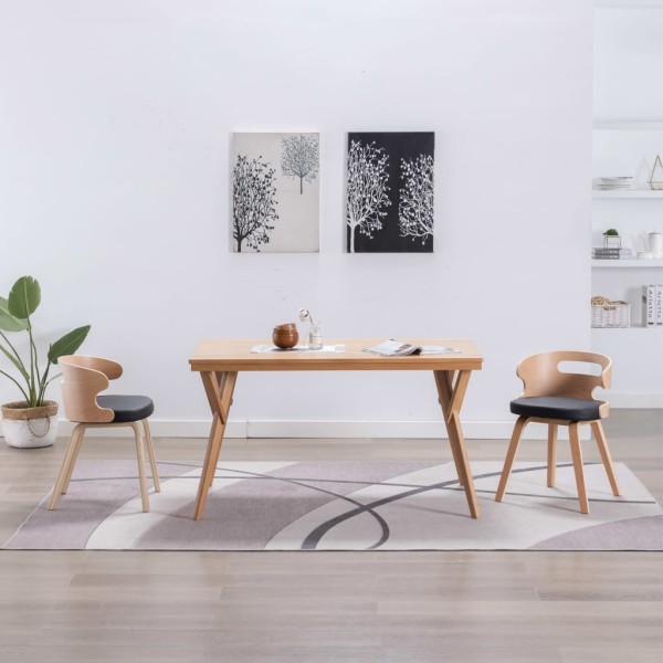 Dining room chairs, 2 pcs., black, curved wood, artificial leather