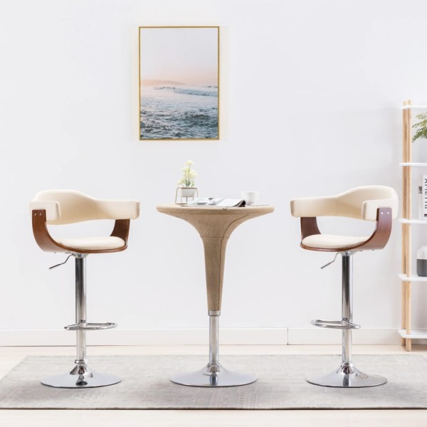 Bar stools, 2 pcs., cream, curved wood/artificial leather