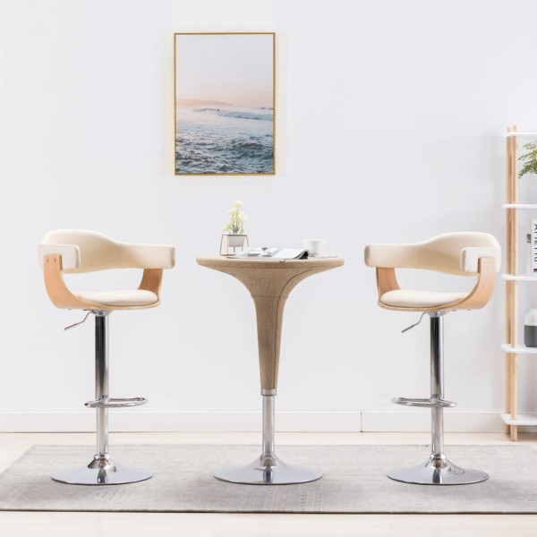 Bar stools, 2 pcs., cream, curved wood/artificial leather