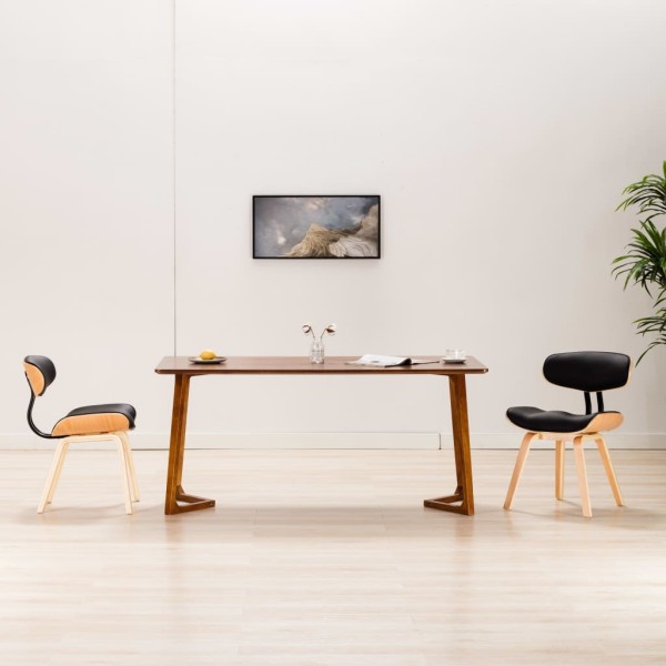 Dining room chairs, 2 pcs., black, curved wood, artificial leather