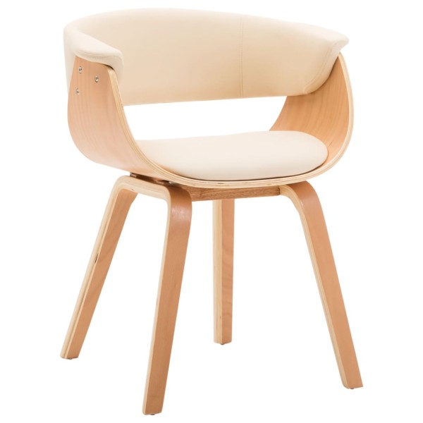 Dining chair, cream sp., curved wood and work. the skin
