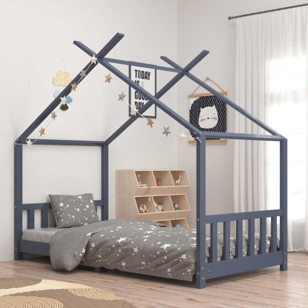 Children's bed frame, gray, 90x200cm, solid pine