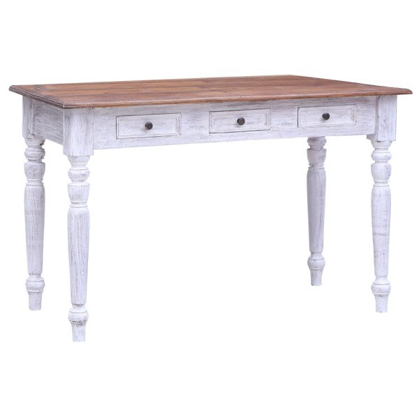 Table with drawers, white, 117x57x75cm, solid mahogany