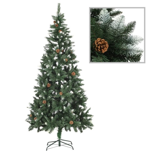 Artificial Christmas tree with pine cones and white glitter, 210cm