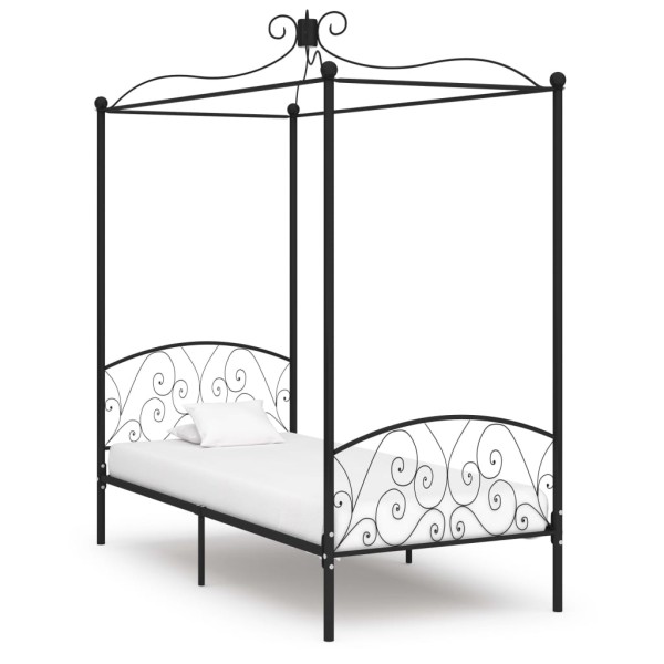 Bed frame with canopy, black, 100x200cm, metal