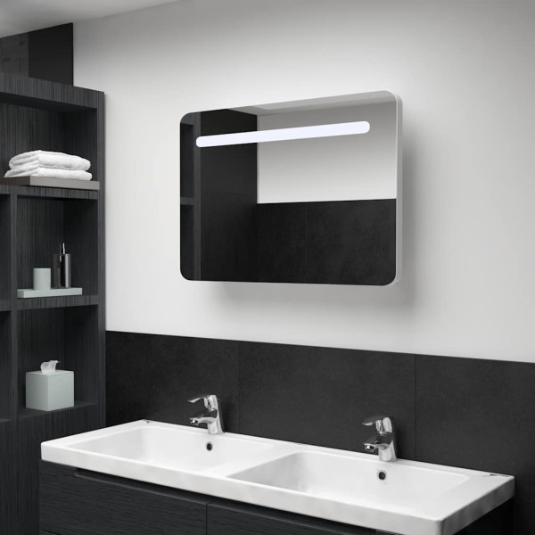 Mirror bathroom cabinet with LED lighting, 80x9.5x55 cm