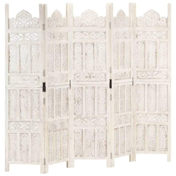 Room divider, 5 parts, white, 200x165cm, mango solid