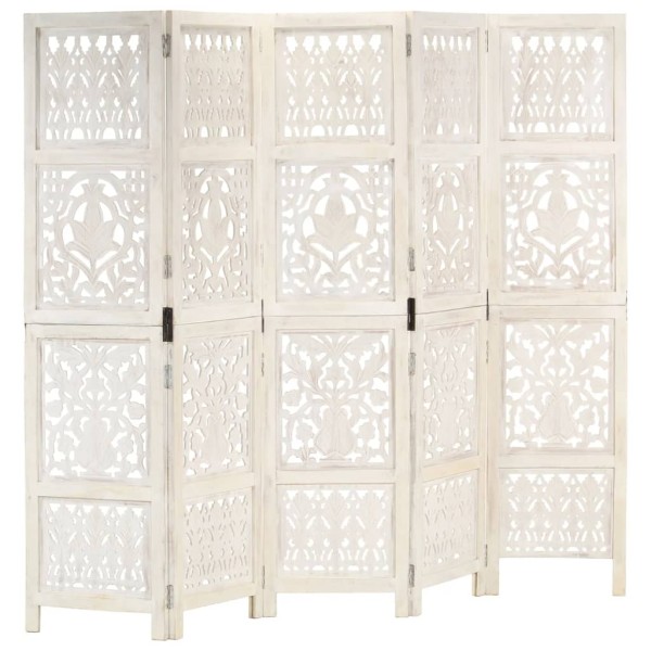 Room divider, 5 parts, white, 200x165cm, mango solid