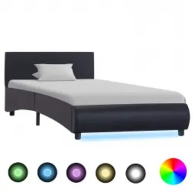 Bed frame with LED, black,...