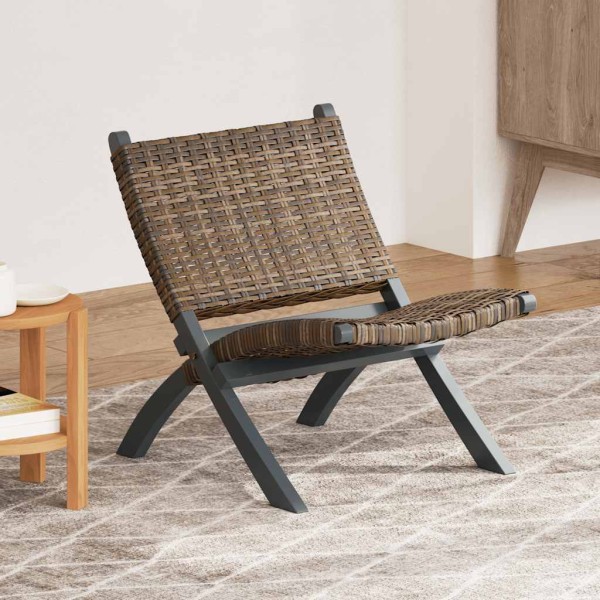 Lounge chair, gray, Kubu rattan and solid mahogany