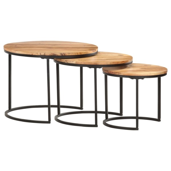 Stackable tables, 3 pcs., solid acacia wood