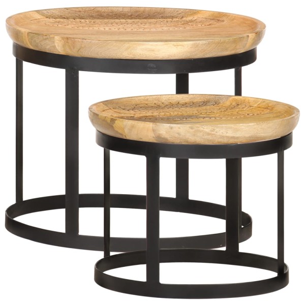 Side tables, 2 pcs., solid mango and steel, round
