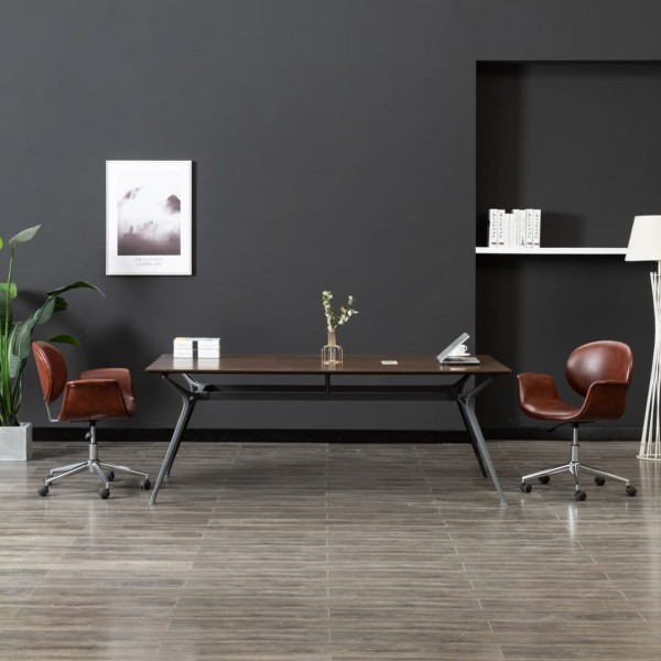Swivel dining chair, brown color, artificial leather