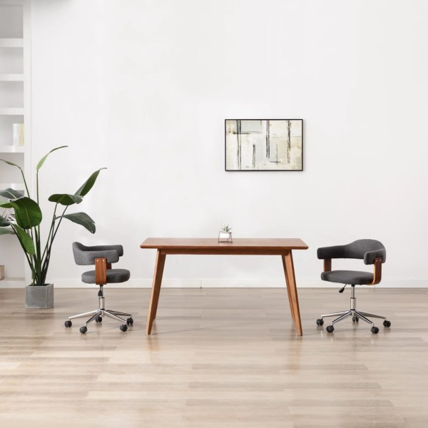 Swivel dining chair, gray, curved wood and fabric
