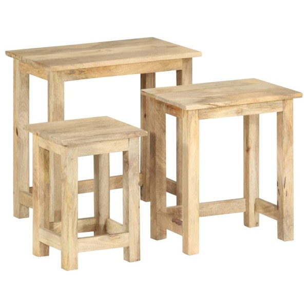 Stackable tables, 3 pcs., solid mango wood