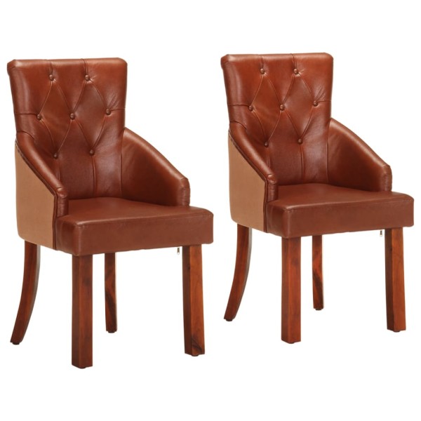 Dining room chairs, 2 pcs., brown color, genuine goat leather
