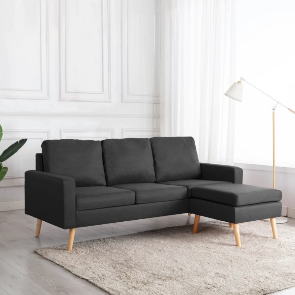 Three-seater sofa with footstool, dark gray color, fabric