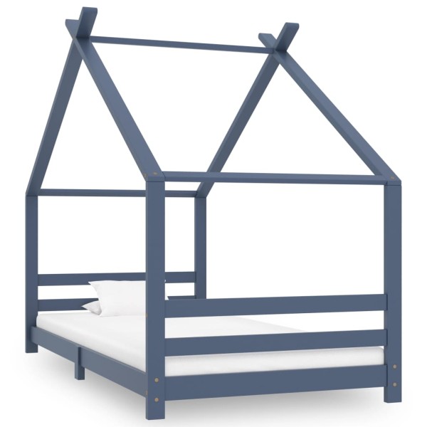 Children's bed frame, gray, 90x200cm, solid pine