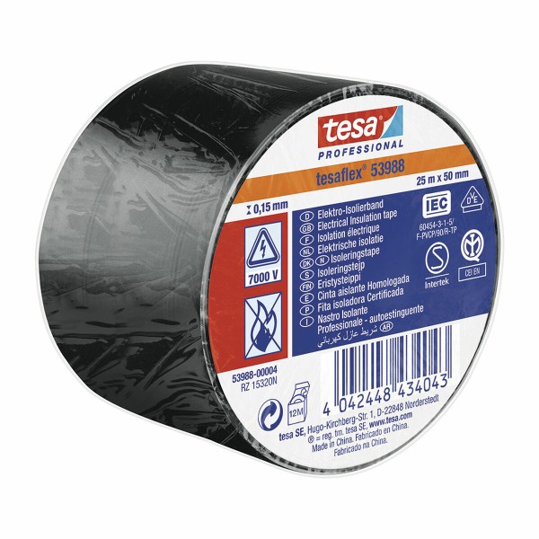 Isoleerteip TESA Must Valge PVC (25 m x 50 mm)