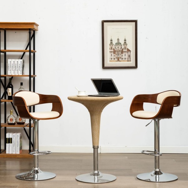 Bar stools, 2 pcs., cream, curved wood/artificial leather