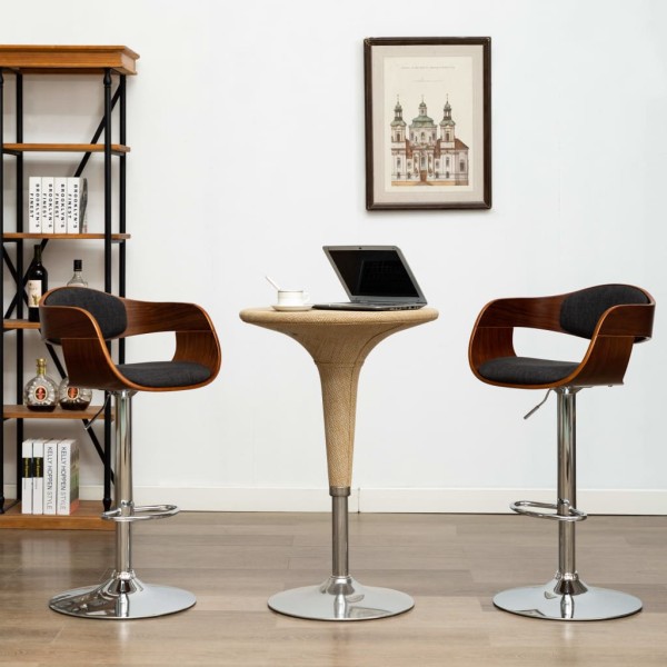 Bar stools, 2 pcs., gray, curved wood and fabric