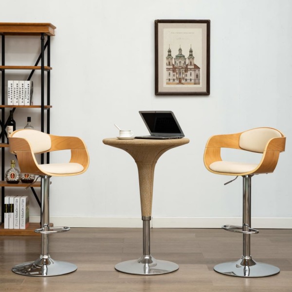 Bar stools, 2 pcs., cream, curved wood/artificial leather