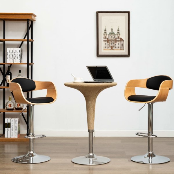 Bar stools, 2 pcs., black, curved wood/artificial leather