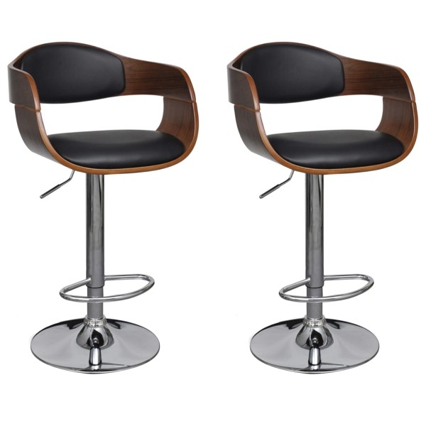 Bar stools, 2 pcs., black, curved wood/artificial leather