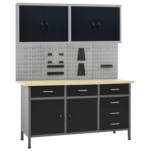 Desk with 4 wall panels and 2 cabinets