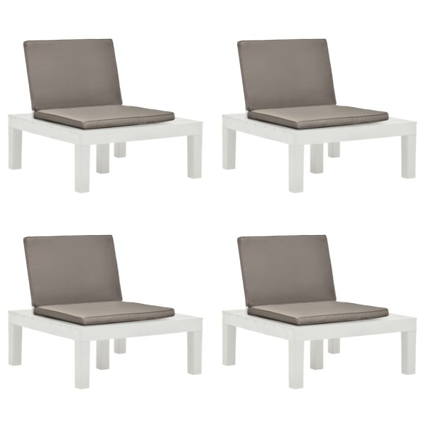 Garden lounge chairs with cushions, 4 pcs., white, plastic