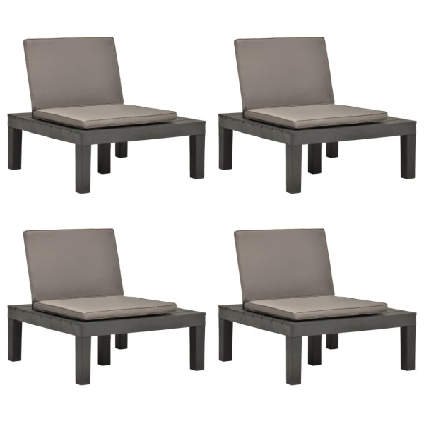 Garden lounge chairs with cushions, 4 pcs., anthracite, plastic