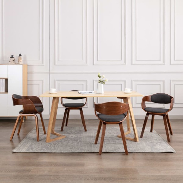 Dining room chairs, 4 pcs., gray, curved wood and fabric