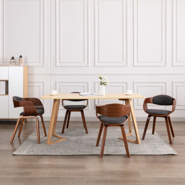 Dining room chairs, 6 pcs., gray sp., curved wood and fabric