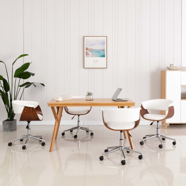 Swivel dining chairs, 4 pcs., white color, artificial leather