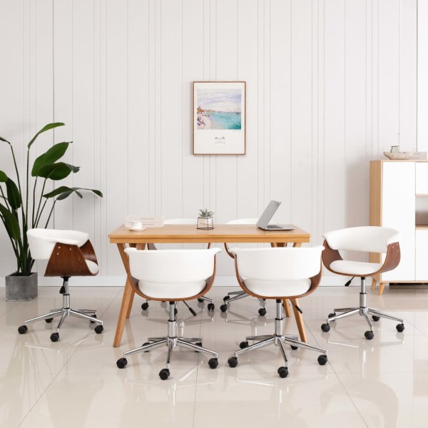 Swivel dining chairs, 6 pcs., white, artificial leather