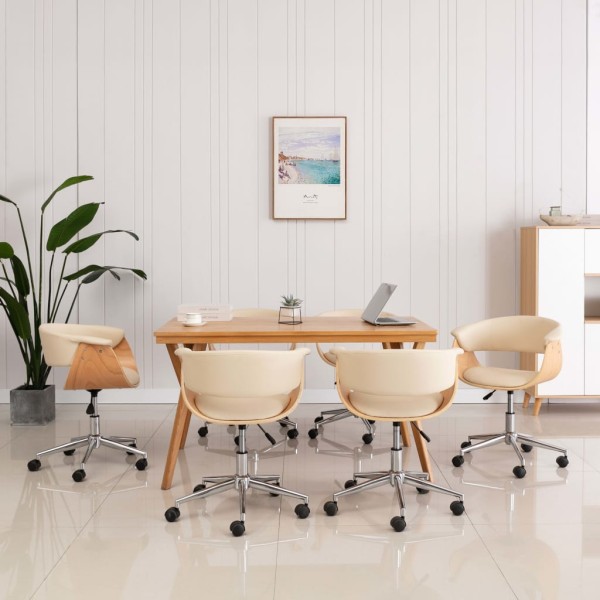 Swivel dining chairs, 6 pcs., cream, artificial leather