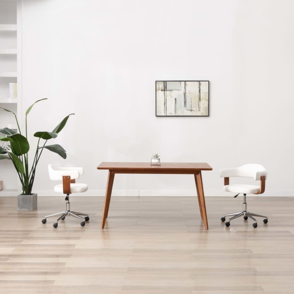 Dining room chairs, 2 pcs., white, curved wood and artificial leather