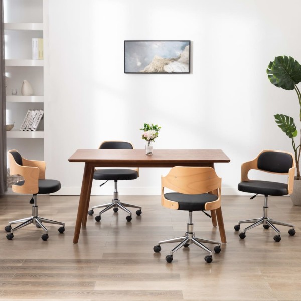 Dining room chairs, 4 pcs., black, curved wood and artificial leather