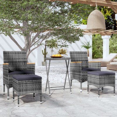 Bistro set, 5 pieces, gray,...